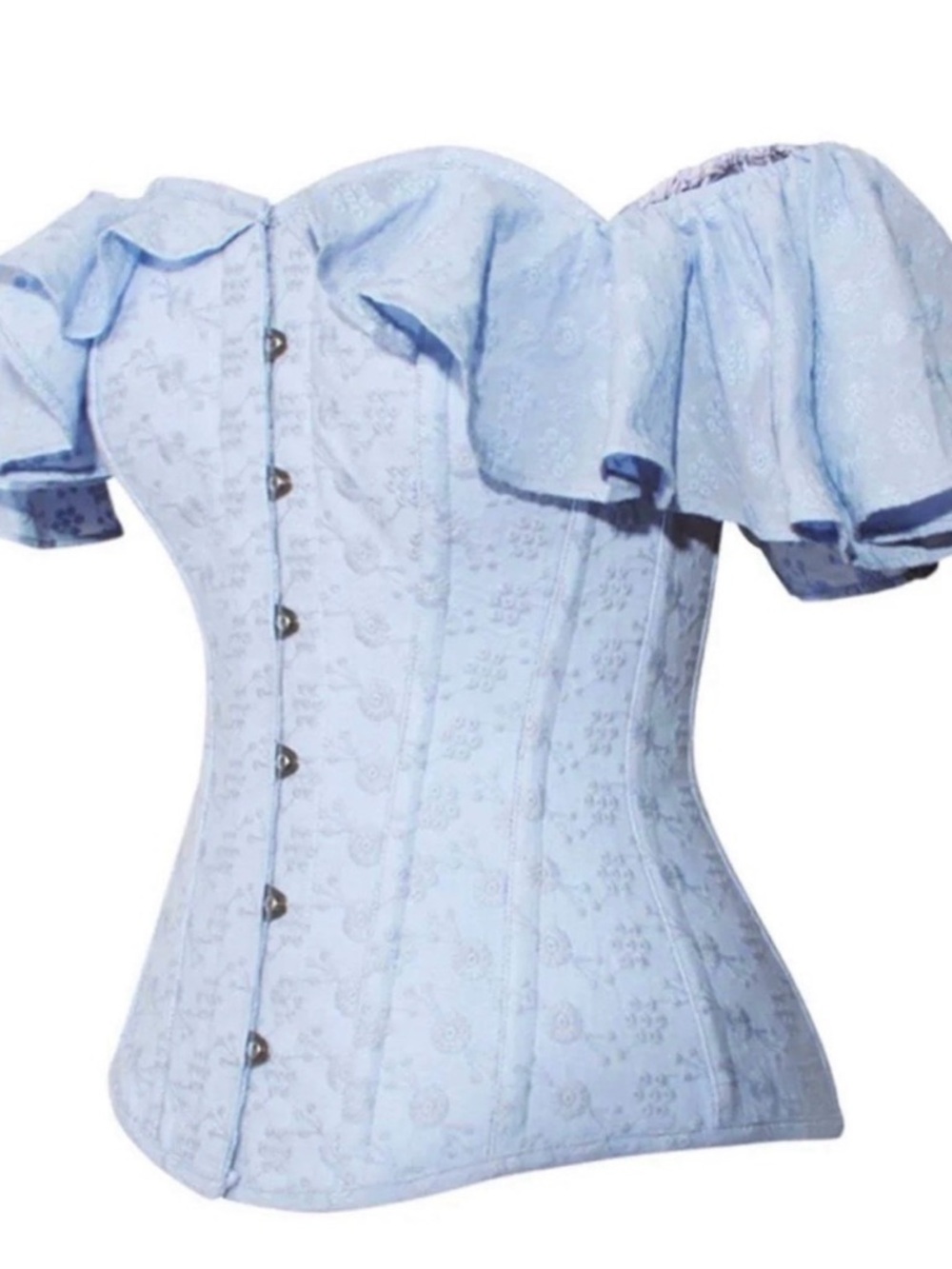 Light Blue Off-Shoulder Corset Blouse with Puff Sleeves